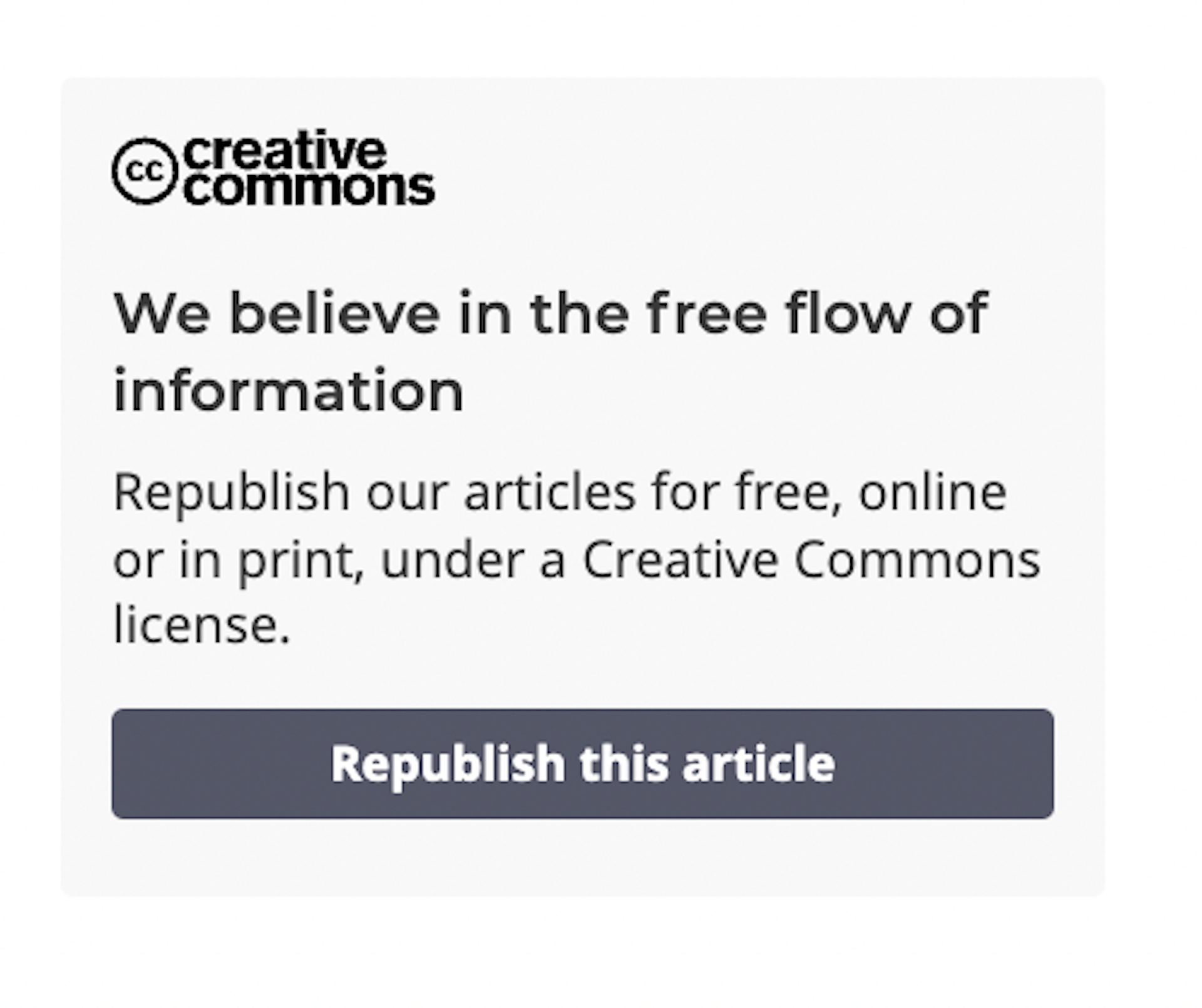 We believe in the free flow of information. Republish our articles for free, online or in print, under a Creative Commons license.  (Button: Republish this article)