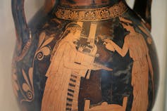 Apollo and his sister, Artemis on a Greek jug.