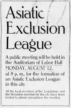 Ad reads: 'Asiatic exclusion league: a public meeting will be held…'