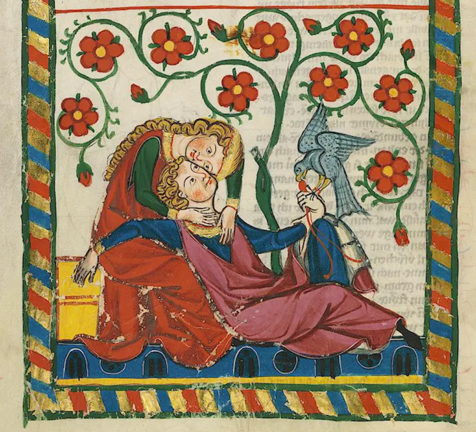 Gambar sepasang kekasih merayakan valentine abad pertengahan