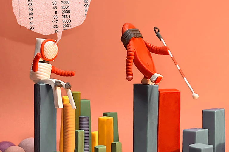 Ilustración que muestra una figura con un bocadillo con datos y otra figura ciega.