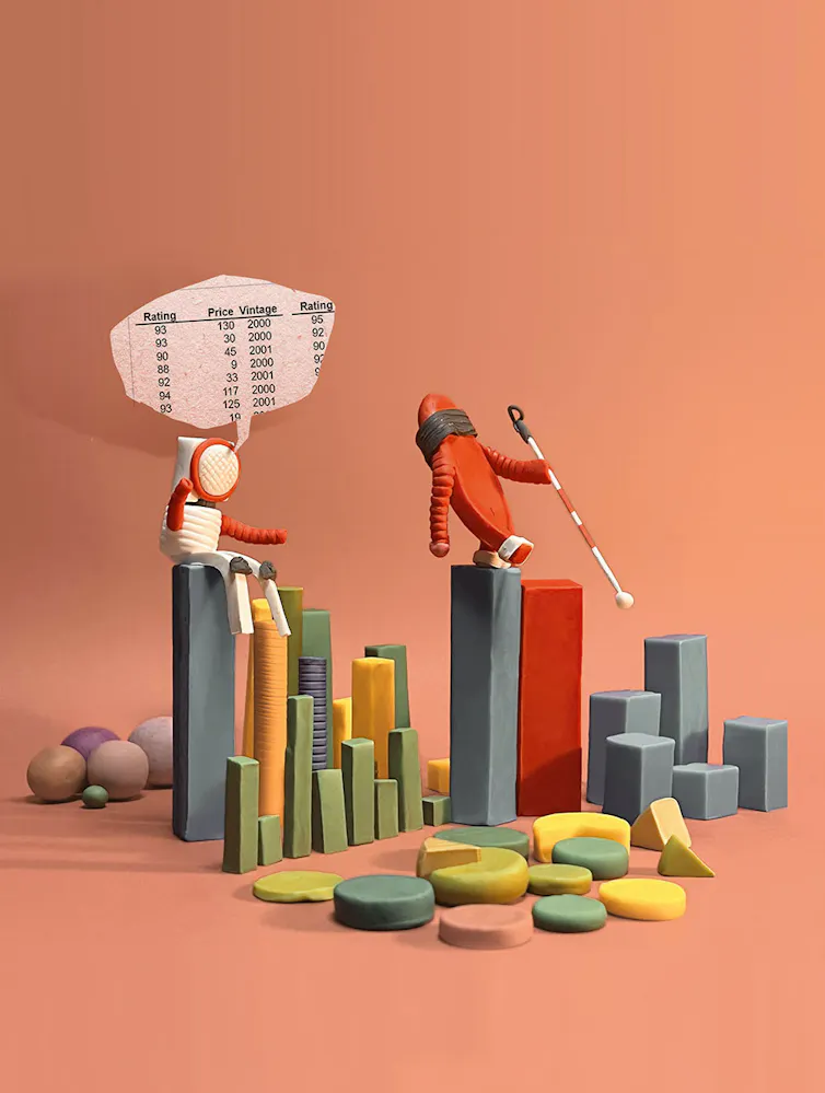 Ilustración que muestra una figura con un bocadillo con datos y otra figura ciega.