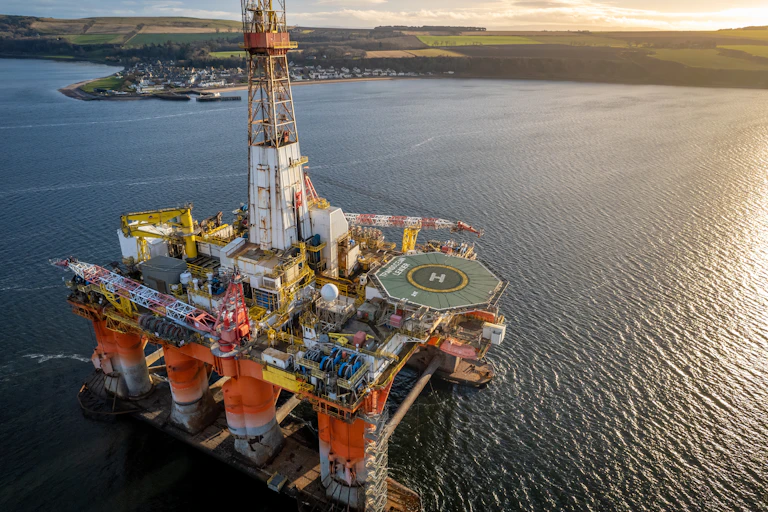 Close Up Aerial View of an Oil and Gas Drilling Rig