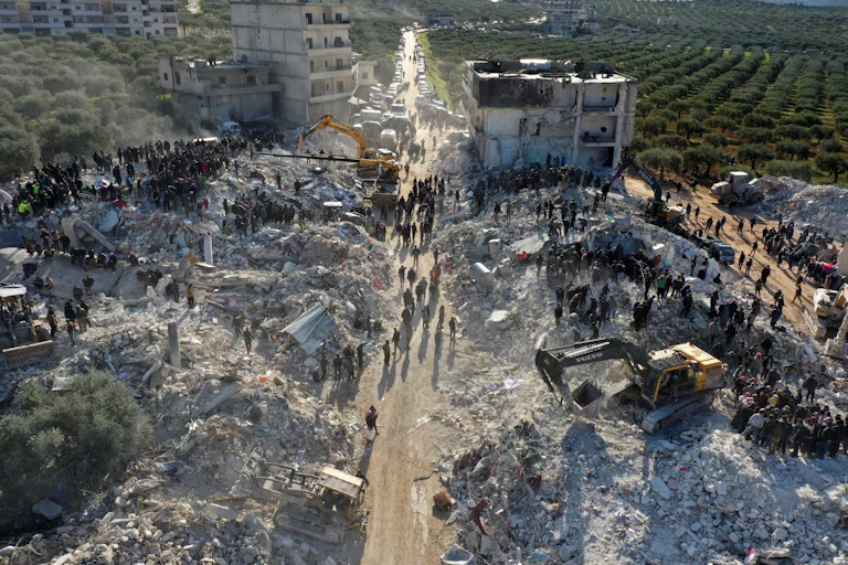 The rubble in the village of Besnaya in Syria, February 7, 2023.