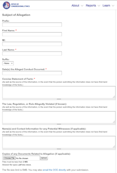 An official form to submit a referral to the Office of Congressional Ethics.