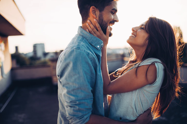 A happy couple outdoors.