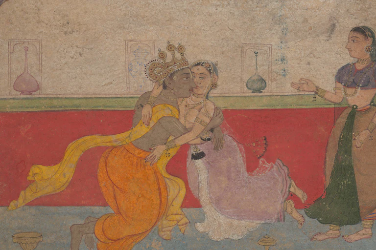 A painting showing a couple in an embrace.