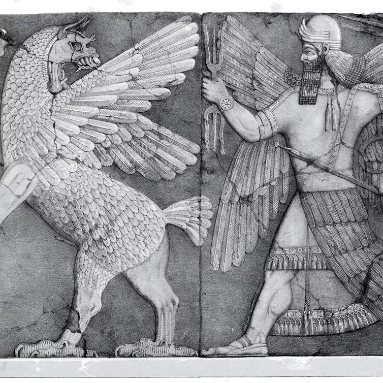 Mezopotamskie eposy przedstawiają liczne bitwy, niektóre z wykorzystaniem technologii, takich jak zaawansowana broń.Wikimedia Commons