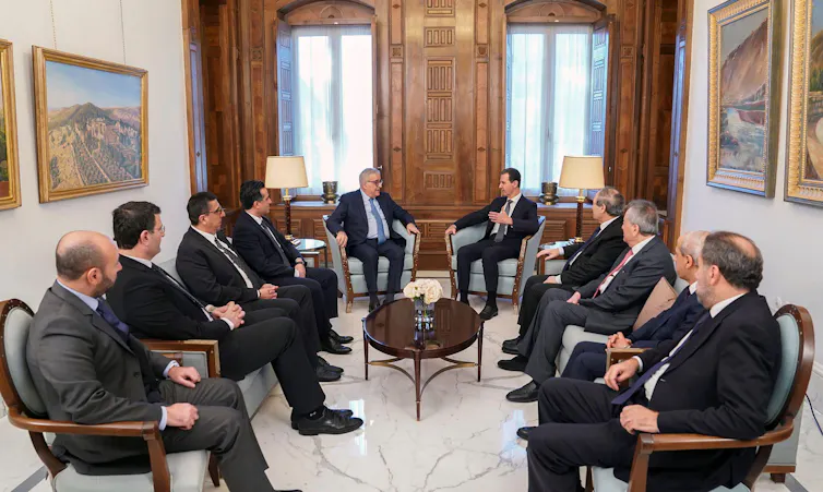 Syrian president Bashar al-Assad, Abdallah Bouhabib and their teams meet to discuss the earthquake response
