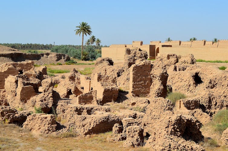 The Mesopotamians are credited with the invention of writing. The city of Babylon, whose ruins are pictured here, was a centre of Mesopotamian culture.Osama Shukir Muhammed Amin/Wikimedia Commons, CC BY