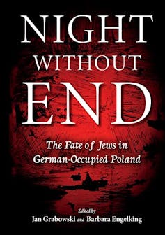 Red and black book cover with the words: Night without end, the fate of Jews in German-occupied Poland.