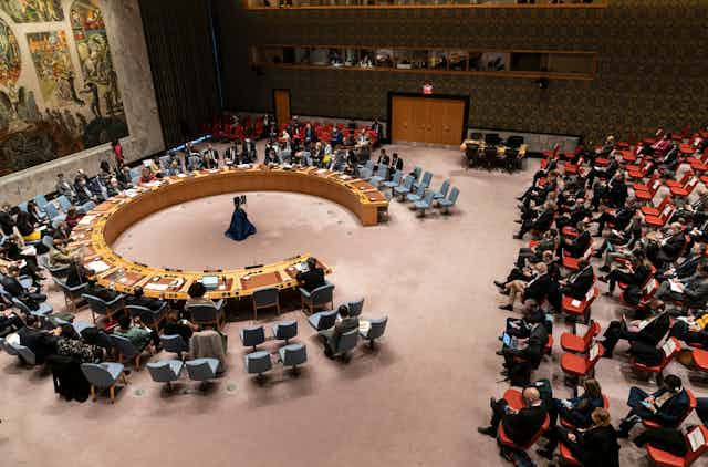 Salle du Conseil de sécurité de l'ONU pendant une séance