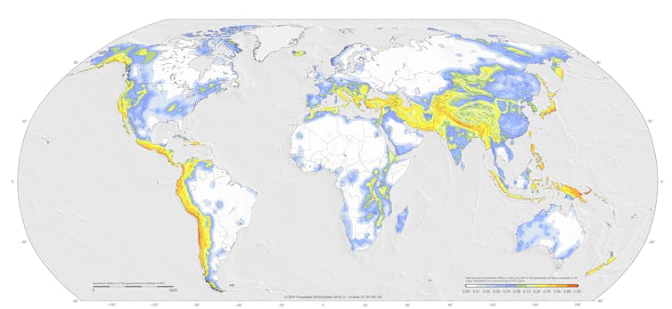 A map of the globe with regions highlighted in different colours.