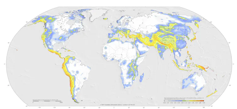 A map of the globe with regions highlighted in different colours.
