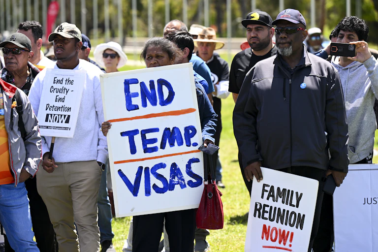 Protestors at a rally for refugee rights, Canberra, November 2022.