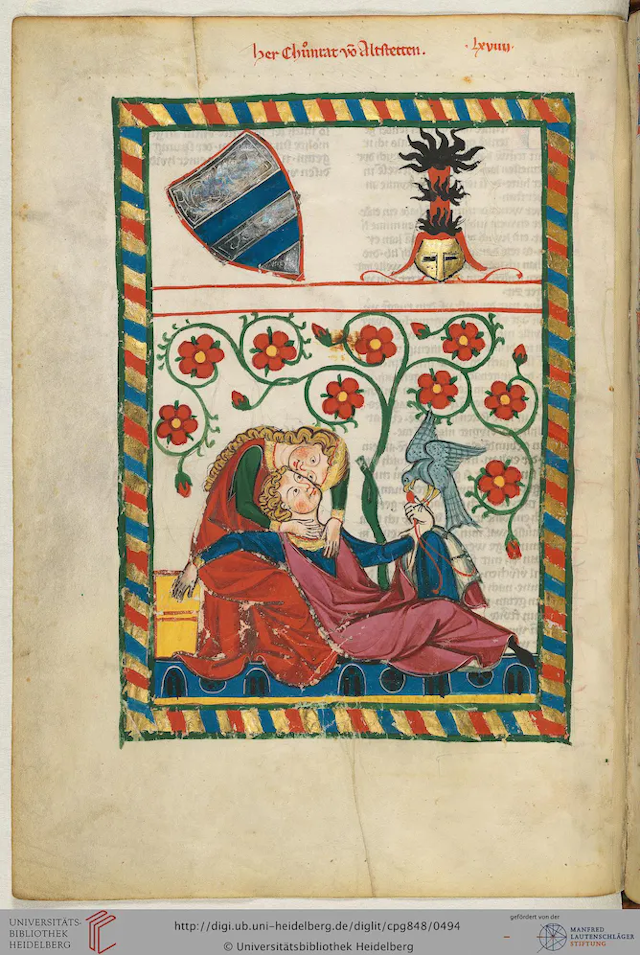 Dua kekasih digambarkan pada permadani abad pertengahan.