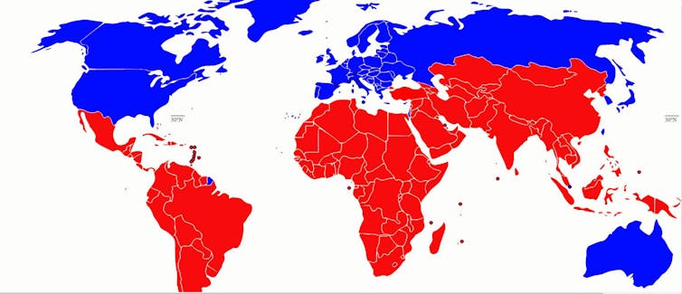 A map of the world split by geographic region.