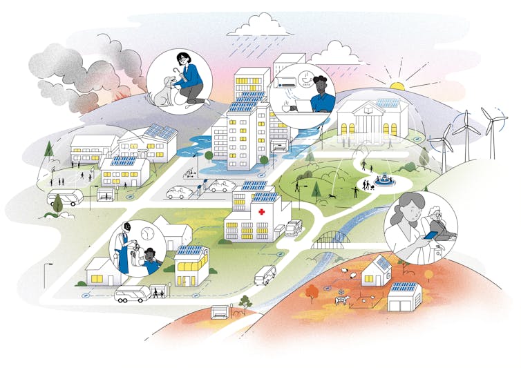 “Sunrises and Siestas” 2050 energy scenario illustration