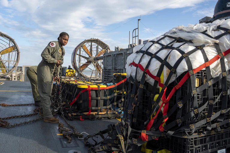 Material from a spy balloon recovered from the sea by the US military.