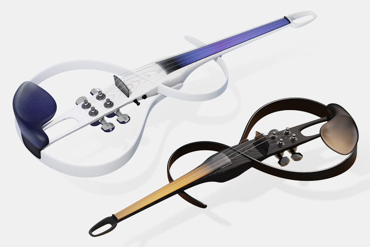 Prototype of a futuristic-looking electric violin.