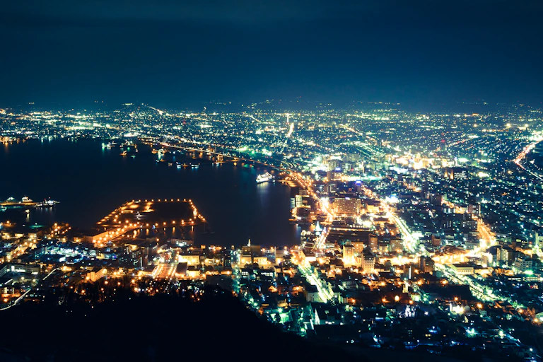 A bright city at night.