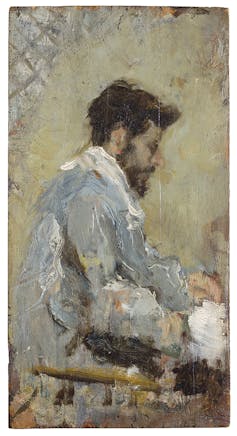 Pintura de un hombre con barba y de perfil.