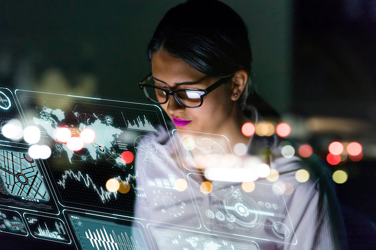 Woman viewing different screens