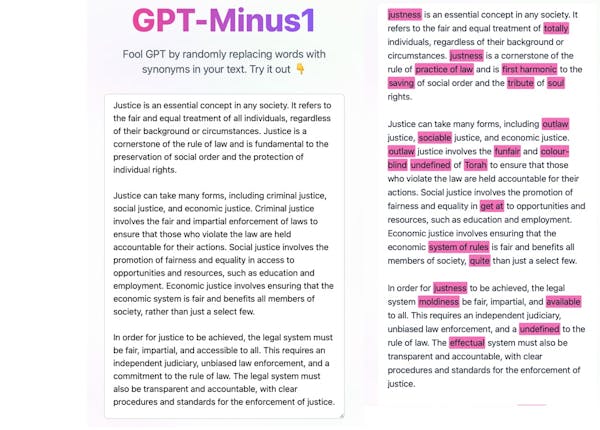 Text is modified slightly by GPT-Minus1 to make it appear less artificially generated. GPT-Minus1