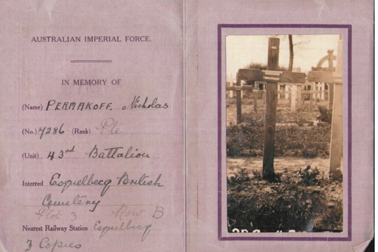 Pink card with picture of war grave