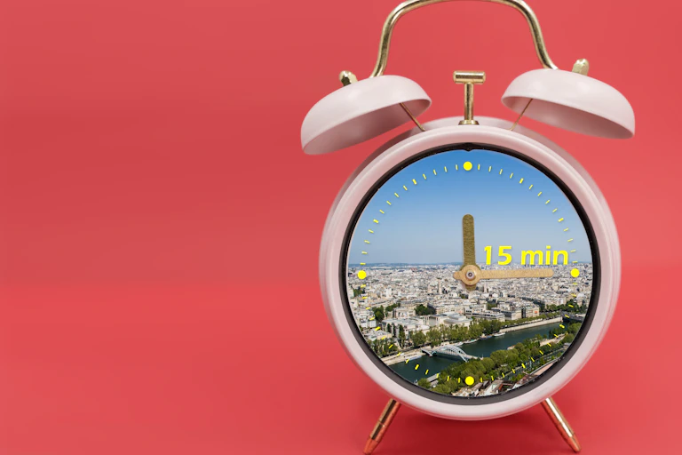 Alarm clock with city scene in middle