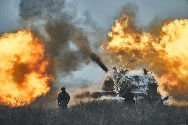 A self-propelled artillery vehicle in the Donetsk region, Ukraine, February 2023