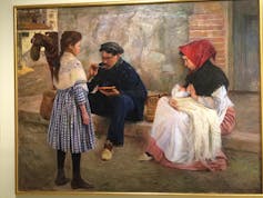 Dělnická večeře. Olej na plátně Francesco Sardà Ladico (1877-1912). Vystaveno v Národním muzeu umění Katalánska v Barceloně