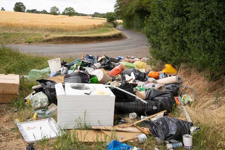 Fly-tipping in the countryside.