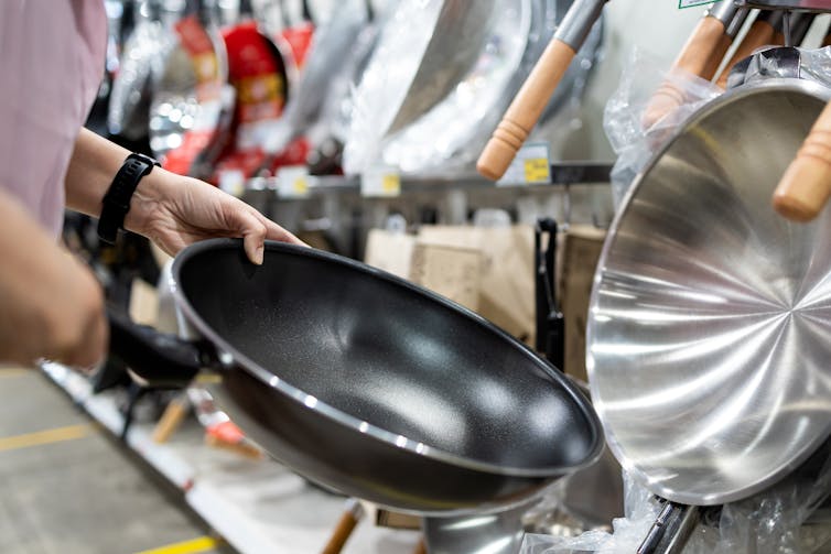 Nonstick pan being bought