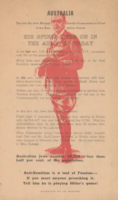 The Jewish Council produced leaflets calling on Australians to oppose fascism.