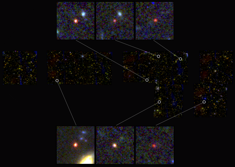 The six galaxies and their surroundings in the sky.
