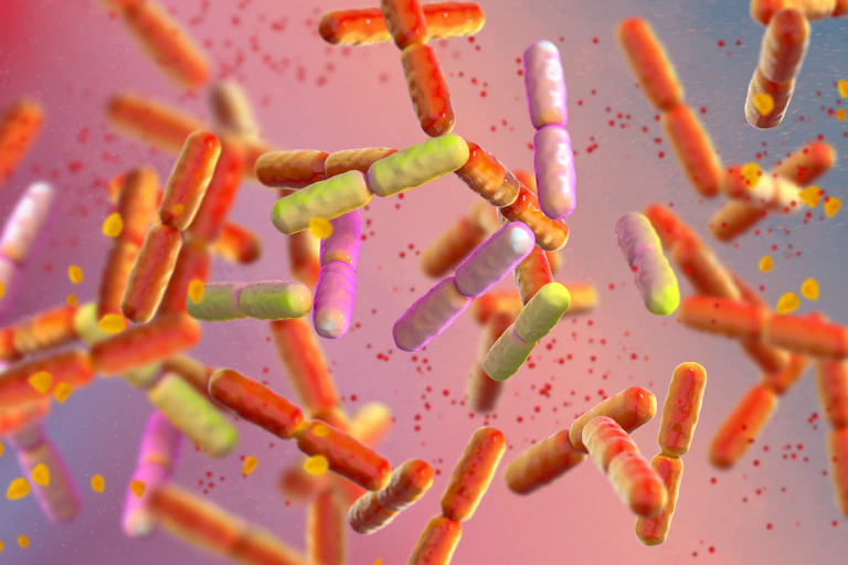 Ilustración 3D de bacterias.