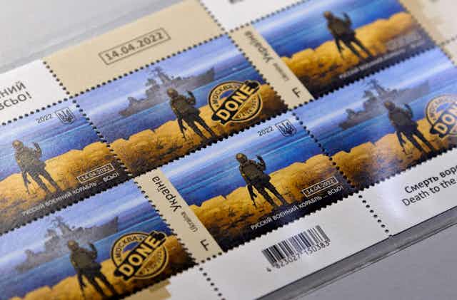 Ukrainian stamps celebrating the defiance of the defenders of Snake Island in the Black Sea.