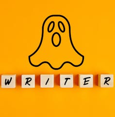 A ghost is seen above the words ghostwriter.