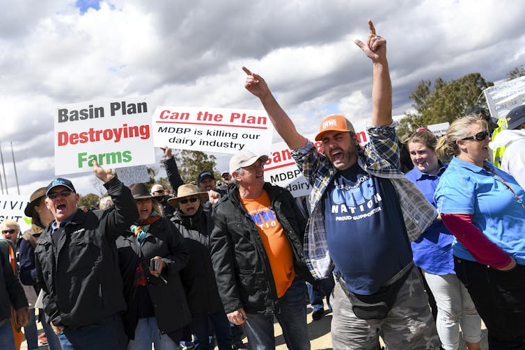 Farmers rally against the Murray-Darling Basin Plan outside Parliament House in Canberra, Monday, December 2, 2019.