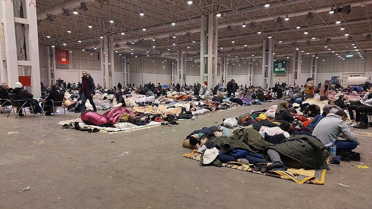 Réfugiés dans un gymnase