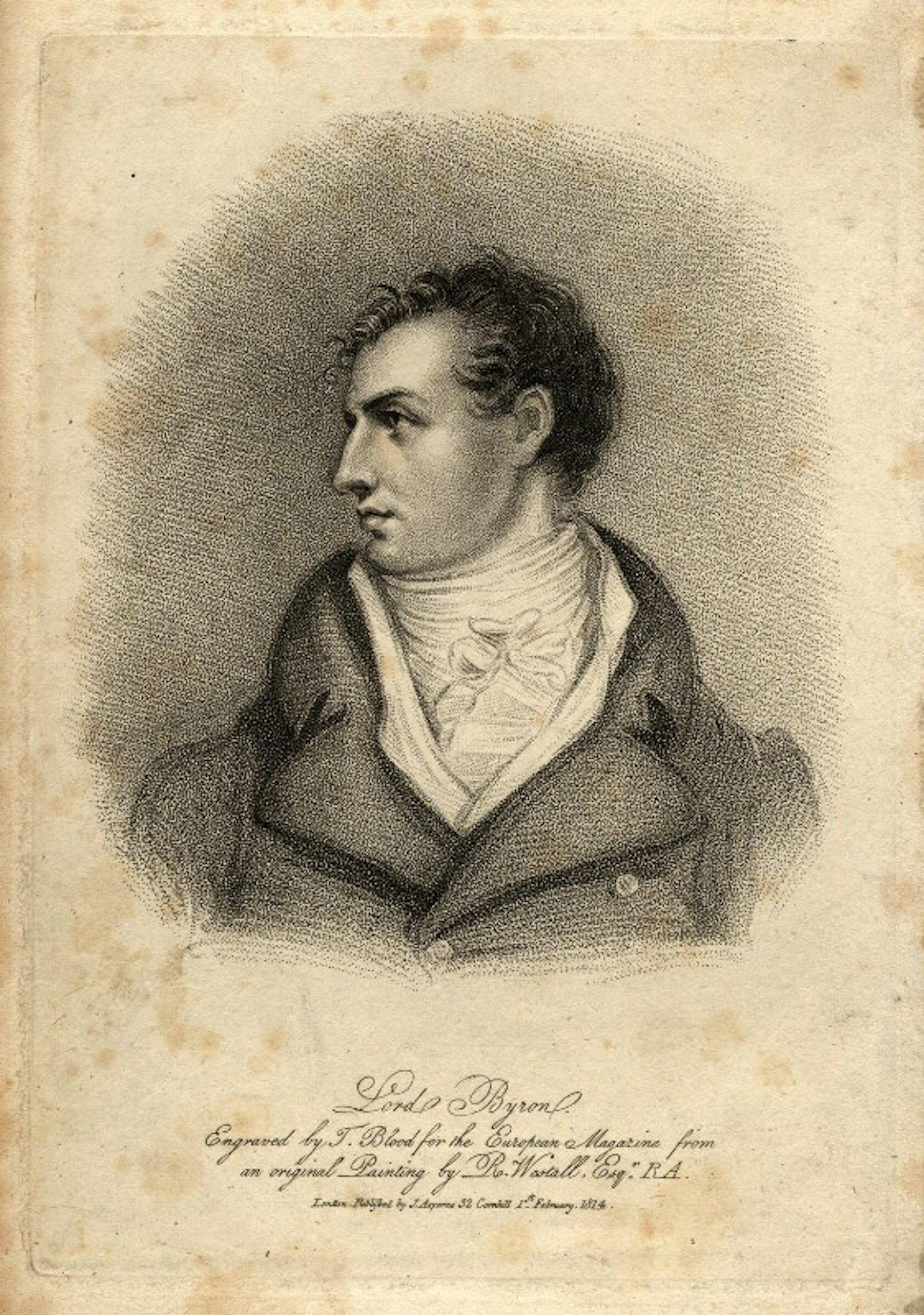 Stipple engraving of man in profile