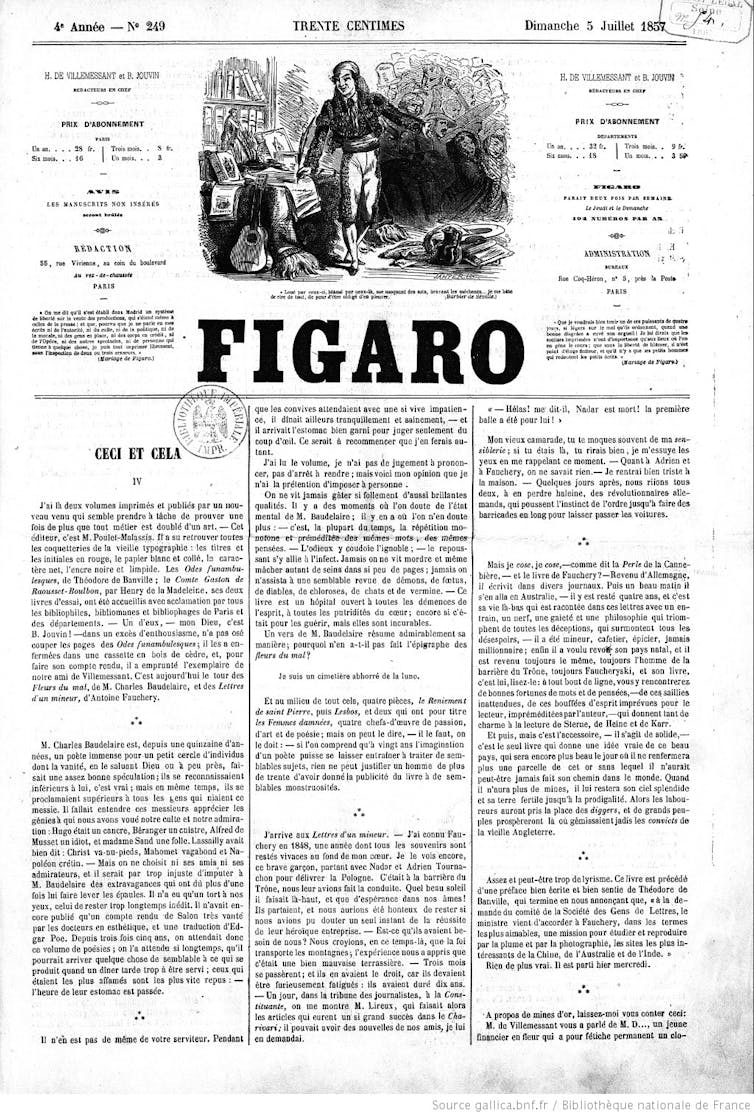 Première page d’un journal du milieu du XIXᵉ siècle