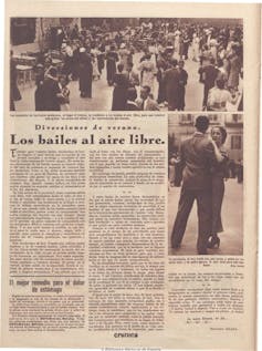 Una página de periódico de 1936 que trata el tema de los bailes al aire libre.