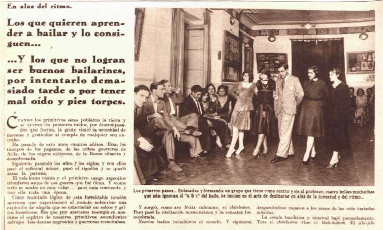 Reportaje en la revista Crónica de 1931 sobre academias de baile.