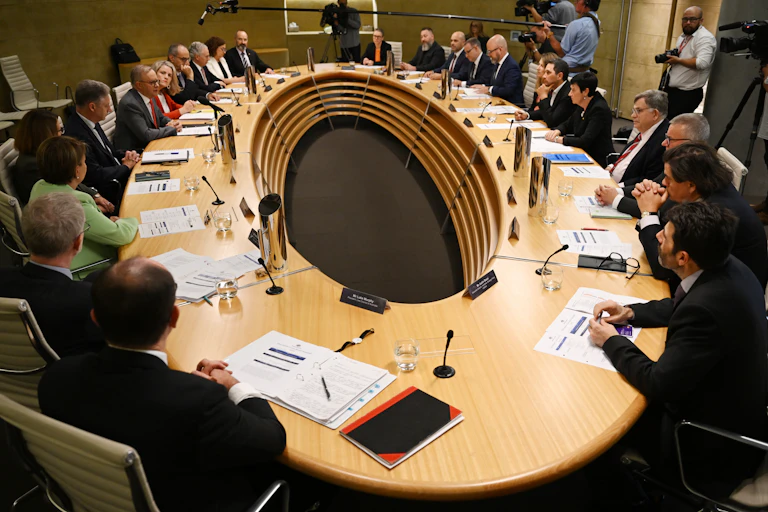 Prime Minister Anthony Albanese addressing attendees at a cybersecurity roundtable, February 2023