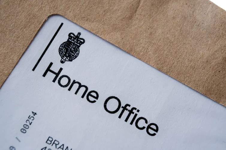 Close-up image of a Home Office letter in a brown envelop