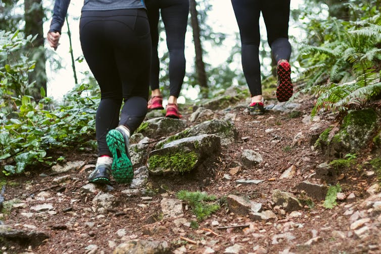 people running up hill