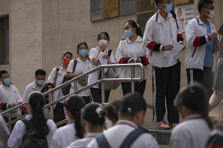 Students seen waiting to do an exam.