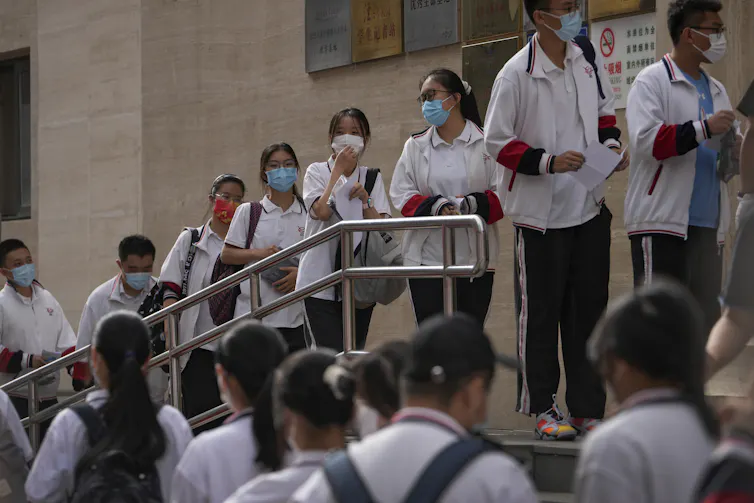 Students seen waiting to do an exam.